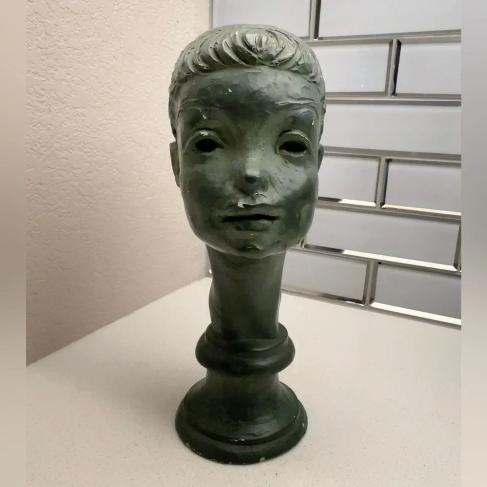 Vintage Fred Press Bust Sculpture Ballerina Woman Mid-Century Green Chalkware - Picture 3 of 14